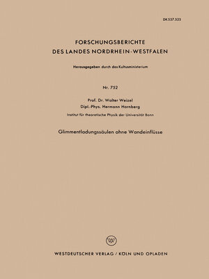 cover image of Glimmentladungssäulen ohne Wandeinflüsse